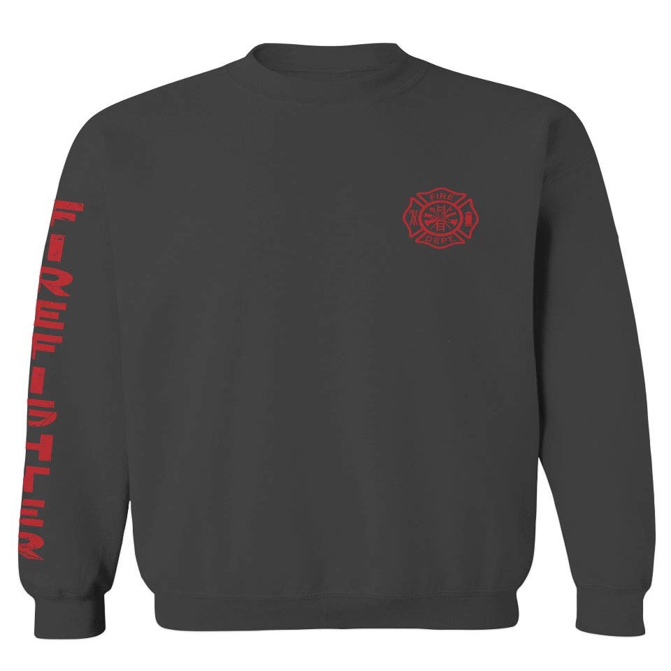 0121. America Patriotic Firefighter Support Seal Thin Red Line Fonts Fireman Men's Crewneck Sweatshirt (Characol Large)