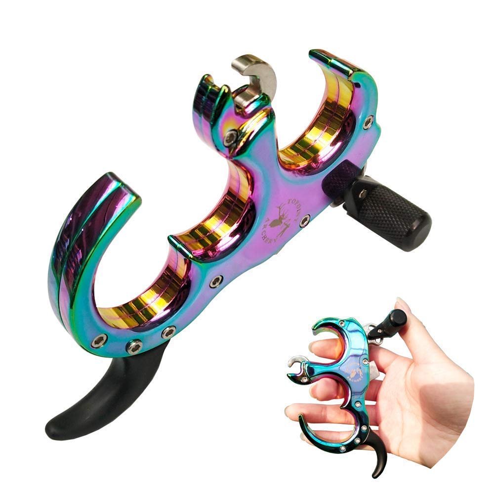 ZSHJG Archery Automatic Release Thumb Trigger 3 Finger 4 Fingers Replaceable Detachable Grip Metal Release Aid for Compound Bow (Colorful)