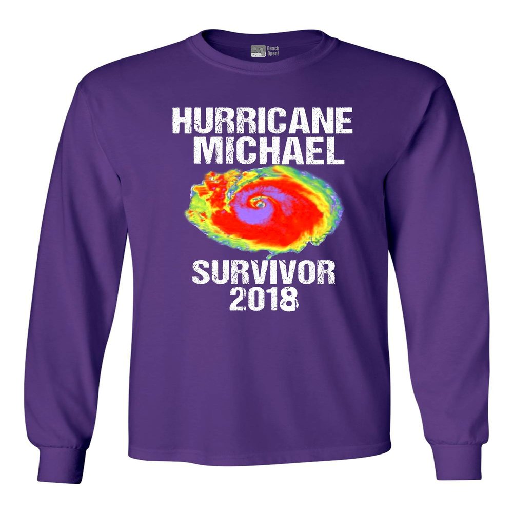 Long Sleeve Adult T-Shirt Hurricane Michael Survivor 2018 Storm Support DT (Large, Purple)