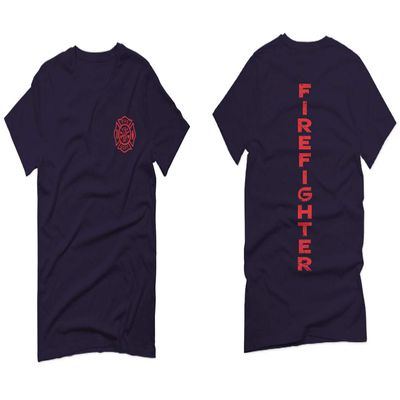 0121. America Patriotic Firefighter Support Seal Thin Red Line Fonts Fireman for Men T Shirt (Navy Blue, 2X-Large)