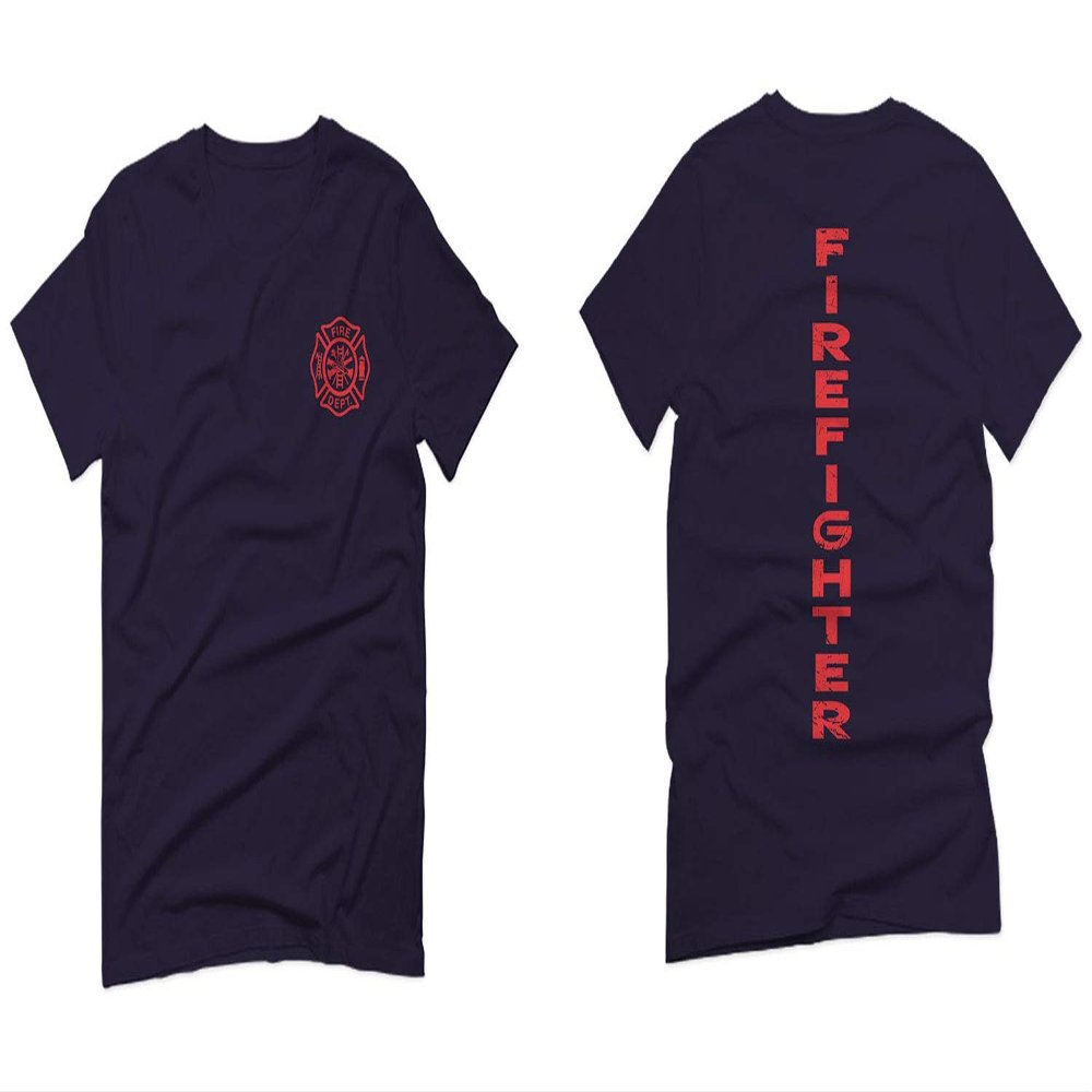 0121. America Patriotic Firefighter Support Seal Thin Red Line Fonts Fireman for Men T Shirt (Navy Blue, 2X-Large)