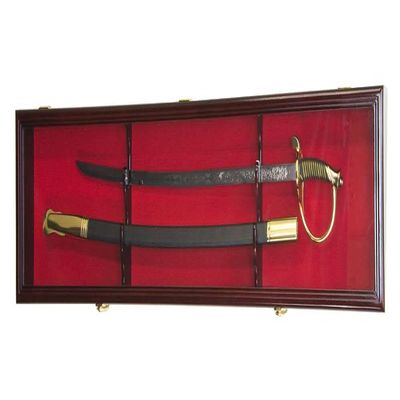 sfDisplay.com,LLC. Single Sword & Scabbard Display Case Cabinet Wall Rack Custom Colors - Lockable (Cherry Finish w/LED, Red Felt Background)