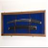sfDisplay.com,LLC. Single Sword & Scabbard Display Case Cabinet Wall Rack Custom Colors - Lockable (Walnut Finish, Blue Felt Background) view 1