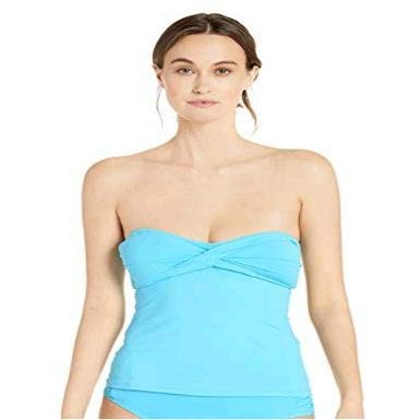 Cole of California Women's Standard Twist Front Bandeau Tankini, Solid mesh Mix Turquoise, Medium