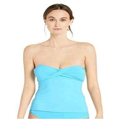Cole of California Women's Standard Twist Front Bandeau Tankini, Solid mesh Mix Turquoise, Medium