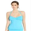 Cole of California Women's Standard Twist Front Bandeau Tankini, Solid mesh Mix Turquoise, Medium view 3