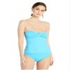 Cole of California Women's Standard Twist Front Bandeau Tankini, Solid mesh Mix Turquoise, Medium view 4