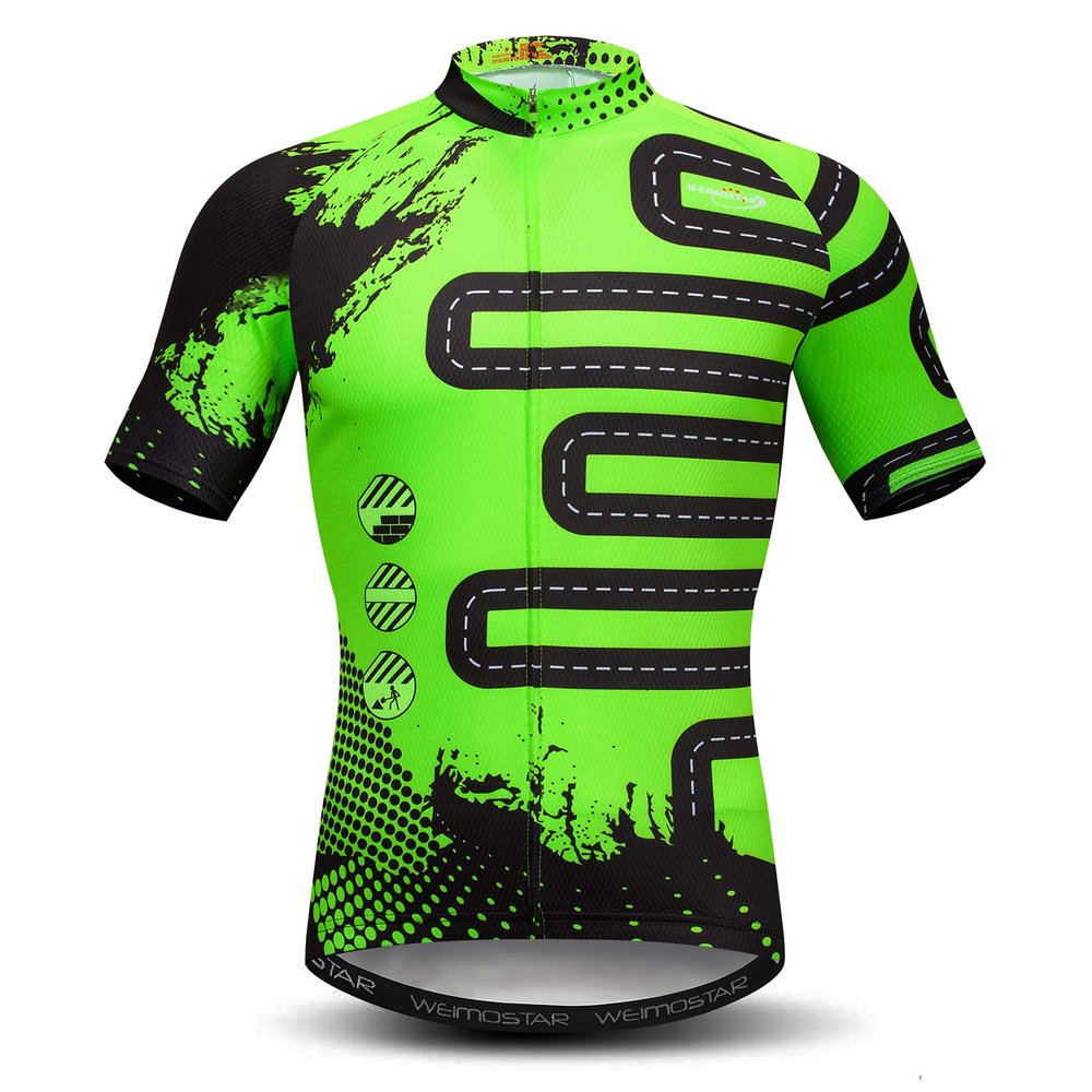 Men's Cycling Jersey Short Sleeve Road Bike Biking Shirt Top Bicycle Cycle Clothes Skull Black Green Size L