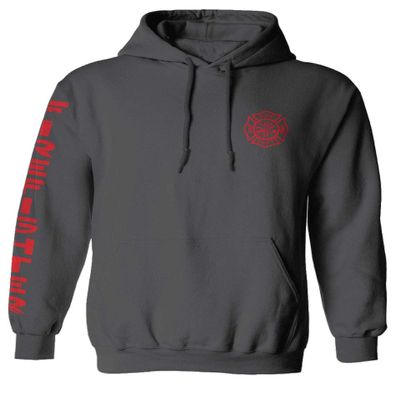 0121. America Patriotic Firefighter Support Seal Thin Red Line Fonts Fireman Sweatshirt Pullover Hoodie (Charcoal, Small)