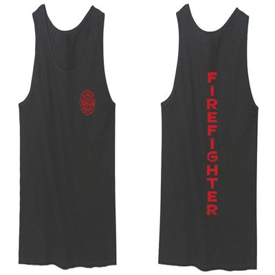 0121. America Patriotic Firefighter Support Seal Thin Red Line Fonts Fireman Men's Tank Top (Charcoal, Small)