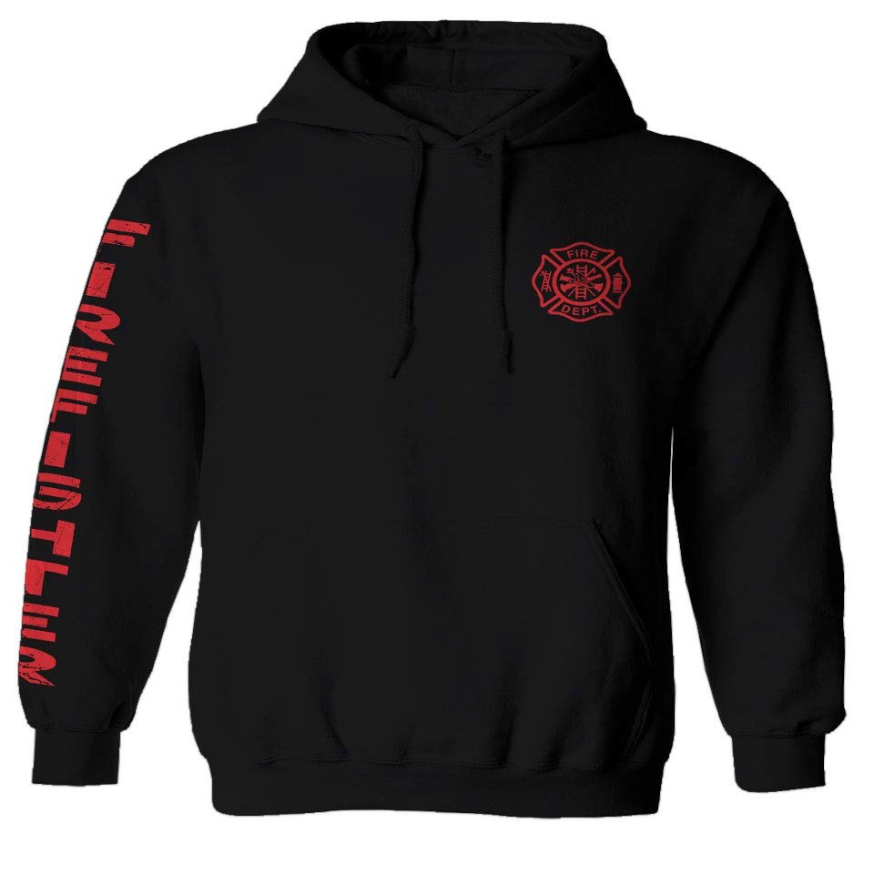 0121. America Patriotic Firefighter Support Seal Thin Red Line Fonts Fireman Sweatshirt Pullover Hoodie (Black, Medium)