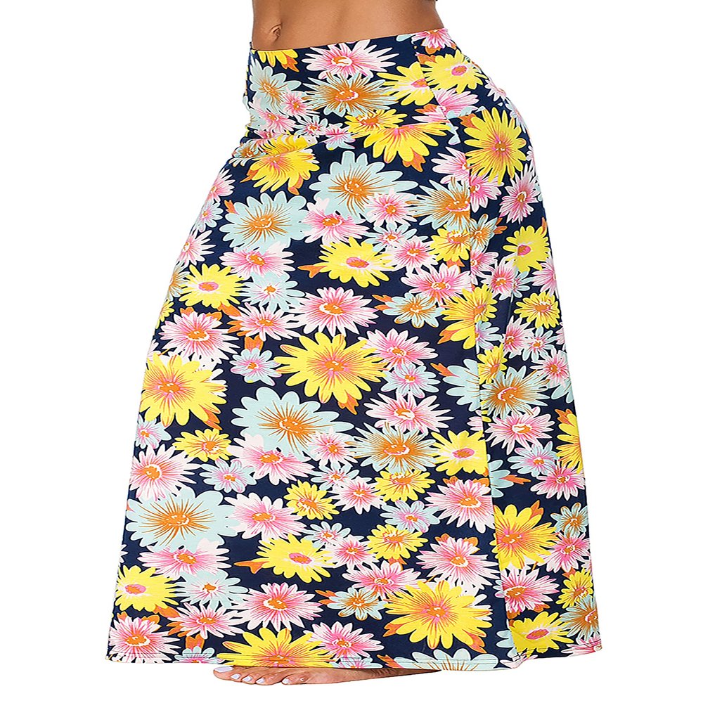 Urban CoCo Women's Stylish Spandex Comfy Fold-Over Flare Long Maxi Skirt (M, 3)