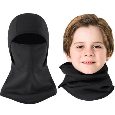 Aegend Balaclava Face Mask for Kids Age 5-12, Windproof Ski Face Neck Warmer for Cold Weather Winter Outdoor Sports(Black)