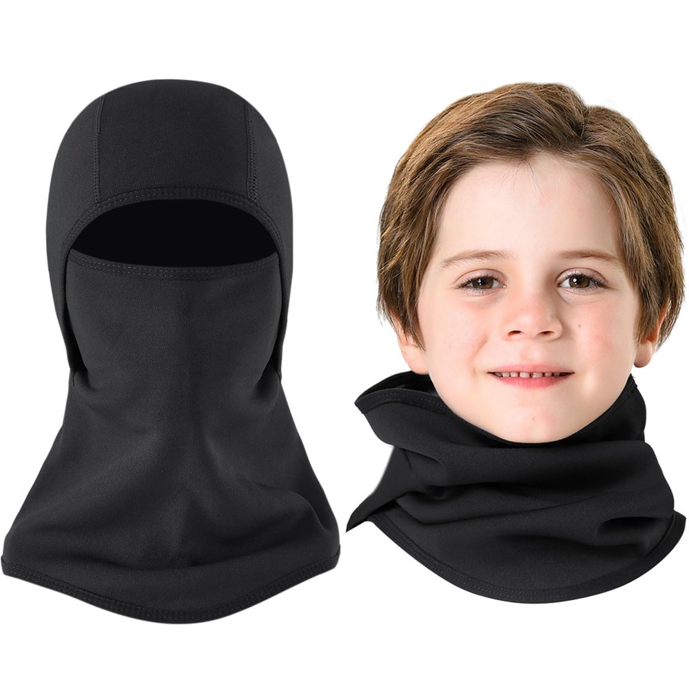 Aegend Balaclava Face Mask for Kids Age 5-12, Windproof Ski Face Neck Warmer for Cold Weather Winter Outdoor Sports(Black)