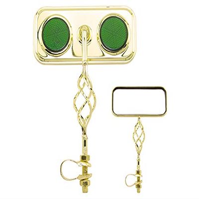 Rectangle Cage Mirror Gold with Green Reflectors. Bike Mirror, Bicycle mirror, bike parts, bicycle parts