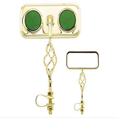 Rectangle Cage Mirror Gold with Green Reflectors. Bike Mirror, Bicycle mirror, bike parts, bicycle parts