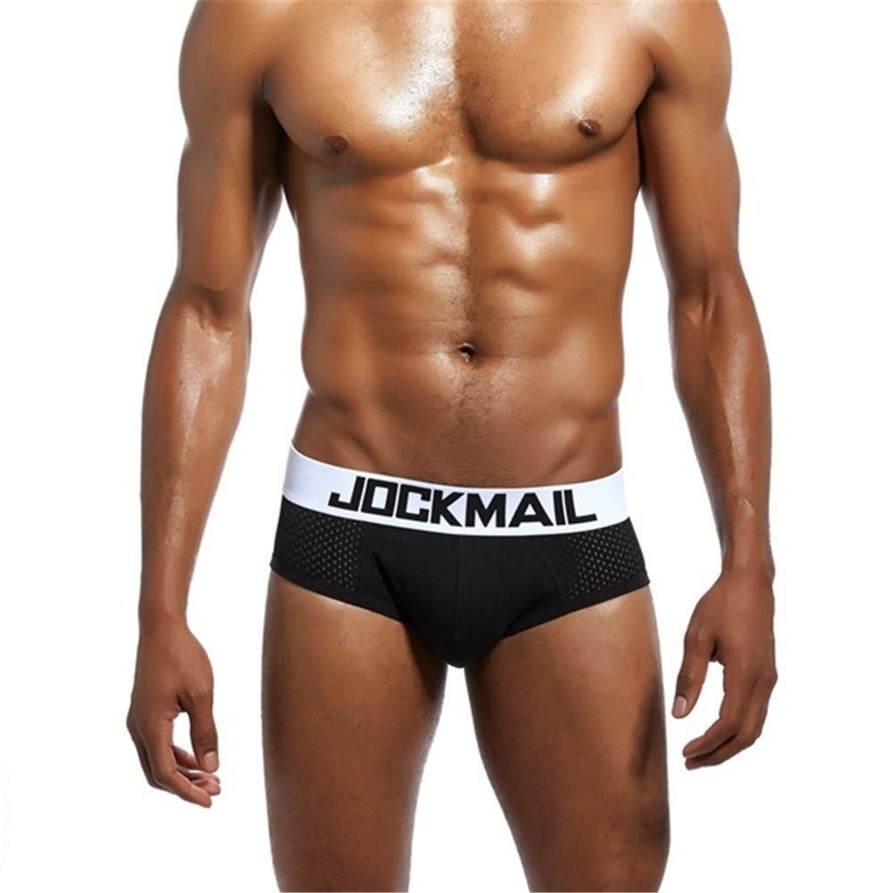 JOCKMAIL Brand Men's Underwear Mesh Briefs Soft Male panties Slip underpants Sexy Gay cueca shorts briefs (XL, Black)
