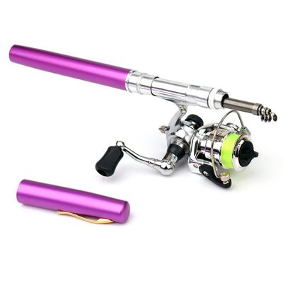 Lixada Collapsible Mini Pocket Fishing Pole Kit - Telescopic Rod & Spinning Reel Combo (Purple, 1m)
