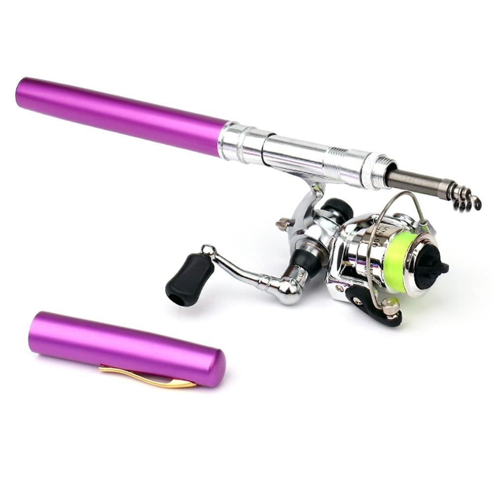 Lixada Collapsible Mini Pocket Fishing Pole Kit - Telescopic Rod & Spinning Reel Combo (Purple, 1m)