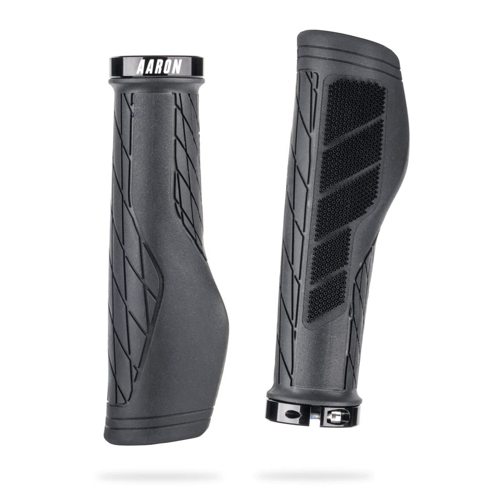 AARON FIT Handlebar Grips with Gel Cushioning, Sporty Handlebar Grips Made from Non-Slip Rubber - Lock-On Handlebar Grips for E-Bikes, Trekking Bikes, Mountain Bikes, Cross Bikes, Fixie Bikes - Black