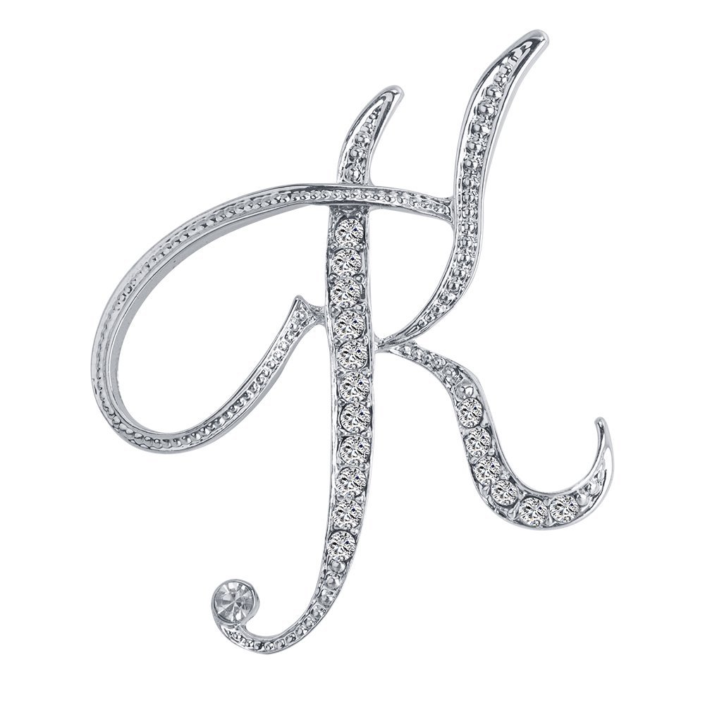 LiaSun 26 Letters Brooches Silver Plated Metal Broaches Pins-Clear Crystal Initial Breastpin (1pcs-K)