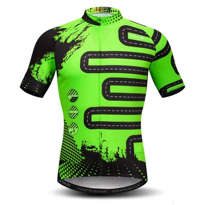 Men's Cycling Jersey Short Sleeve Road Bike Biking Shirt Top Bicycle Cycle Clothes Skull Black Green Size XL