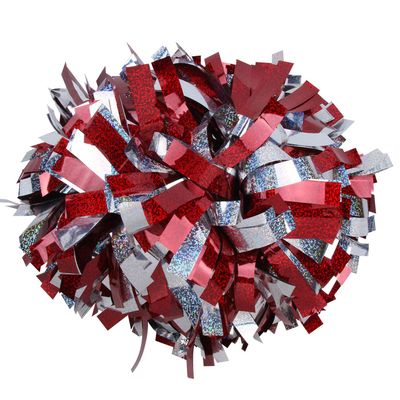ICOCHEER Cheerleading Pom Poms Metalic Holographic Cheerleader 6 inch 1 Pair 2 Pieces (Red/Silver)