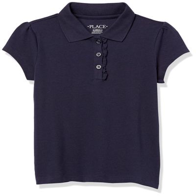 The Children's Place Girls' Uniform Ruffle Pique Polo Tidal L(10-12 plus)