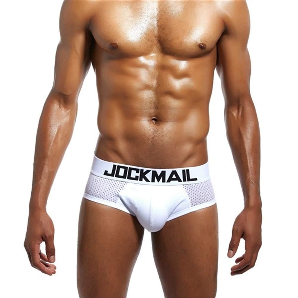 JOCKMAIL Brand Men's Underwear Mesh Briefs Soft Male panties Slip underpants Sexy Gay cueca shorts briefs (L, White)
