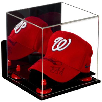 Better Display Cases Acrylic Baseball Cap Display Case Mirror, Wall Mount and Red Risers (A006-RR)