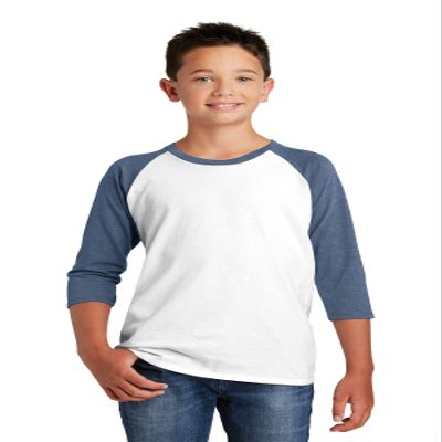 District Youth Very Important Tee 3/4-Sleeve XS Heathered Navy/ White