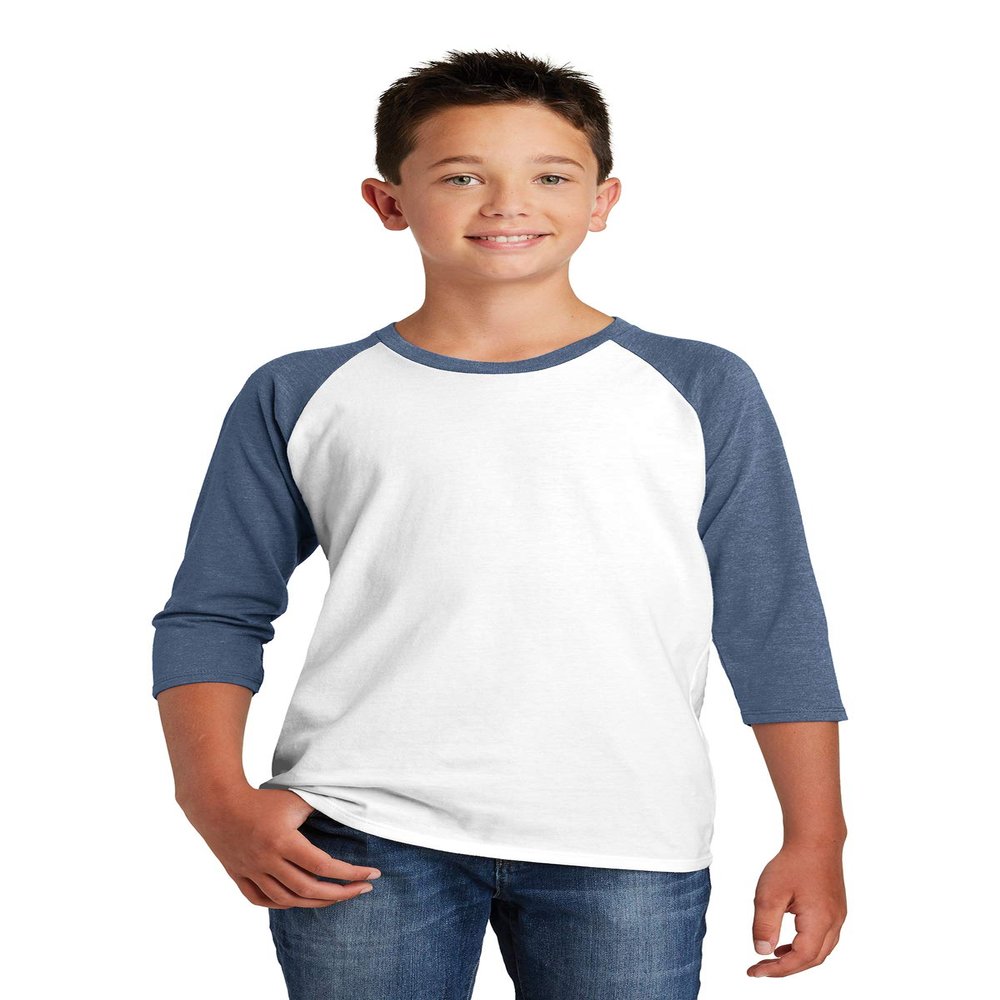 District Youth Very Important Tee 3/4-Sleeve XS Heathered Navy/ White