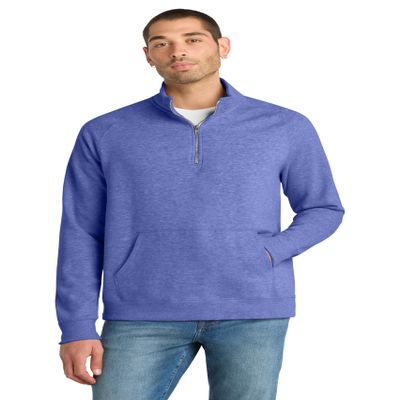 District Lightweight Fleece 1/4-Zip DM392, Heathered Deep Royal, XX-Large