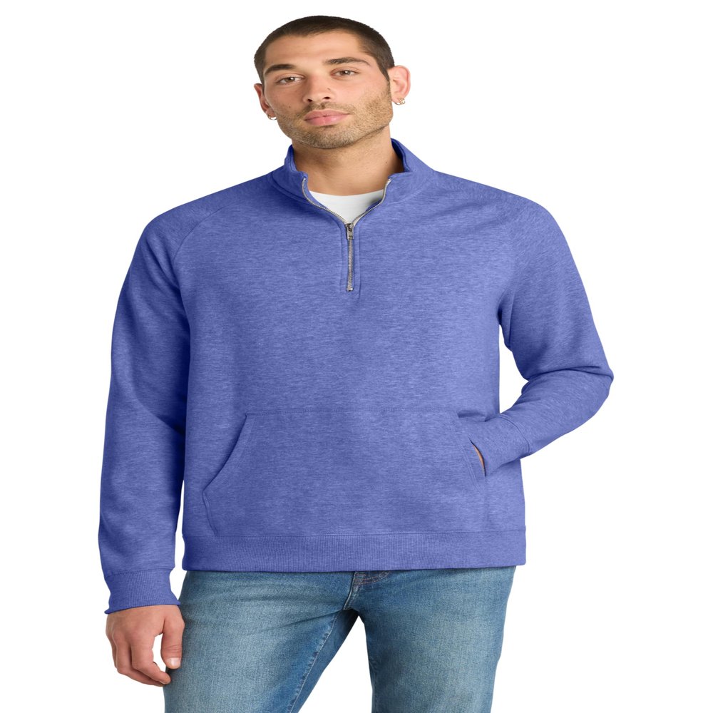 District Lightweight Fleece 1/4-Zip DM392, Heathered Deep Royal, XX-Large