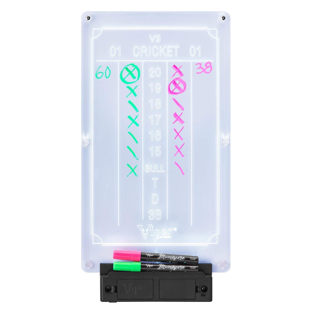 Viper Illumiscore Plus+ See-Through Illuminated Back-Lit Dry Erase Dart Scoreboard, Large (19.50" L x 10.00" W), Black