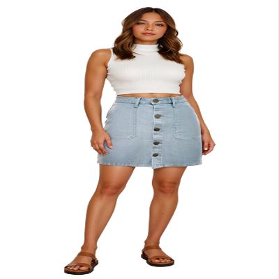 Lexi Womens Stretch Pencil Skirts with Functional Pockets, A Line & Destructed Mini Denim Skirts SKS48017 Light WASH 10