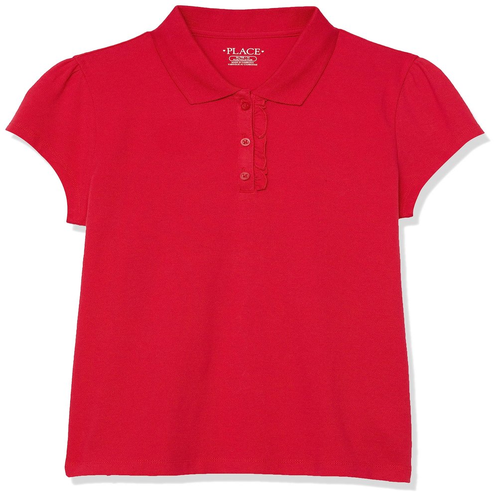 The Children's Place baby girls Uniform Ruffle Pique Polo Shirt, Ruby, 16 Plus