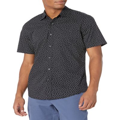 Amazon Essentials Slim-Fit Men's Short Sleeve Button Down Shirt, Black Floral Design, XX-Large
