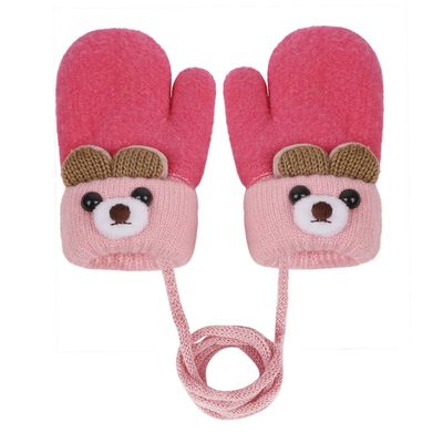 Greenery-GRE Cartoon Infant Toddler Mittens with String Winter Warm Knit Gloves with Fleece Lined for Baby Girls Boys 0-3 Y