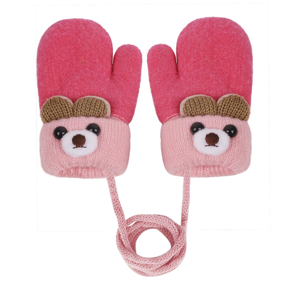 Greenery-GRE Cartoon Infant Toddler Mittens with String Winter Warm Knit Gloves with Fleece Lined for Baby Girls Boys 0-3 Y
