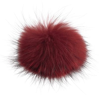 5 Diameter Fur Pom Pom with Press Snap Button for Knitted Hat Beanie Hats (Wine red)