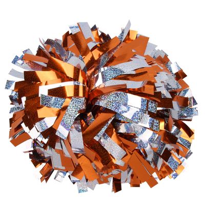 ICOCHEER Cheerleading Pom Poms Metalic Holographic Cheerleader 6 inch 1 Pair 2 Pieces (Orange Silver)