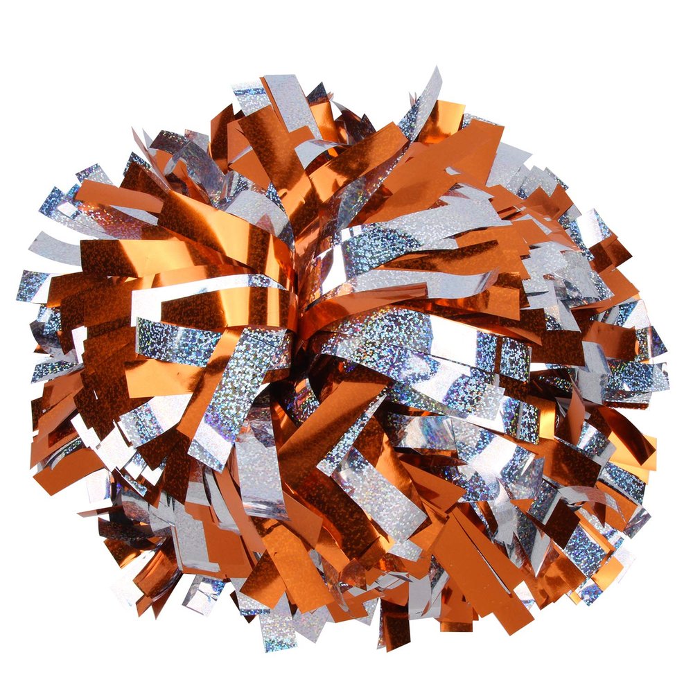 ICOCHEER Cheerleading Pom Poms Metalic Holographic Cheerleader 6 inch 1 Pair 2 Pieces (Orange Silver)