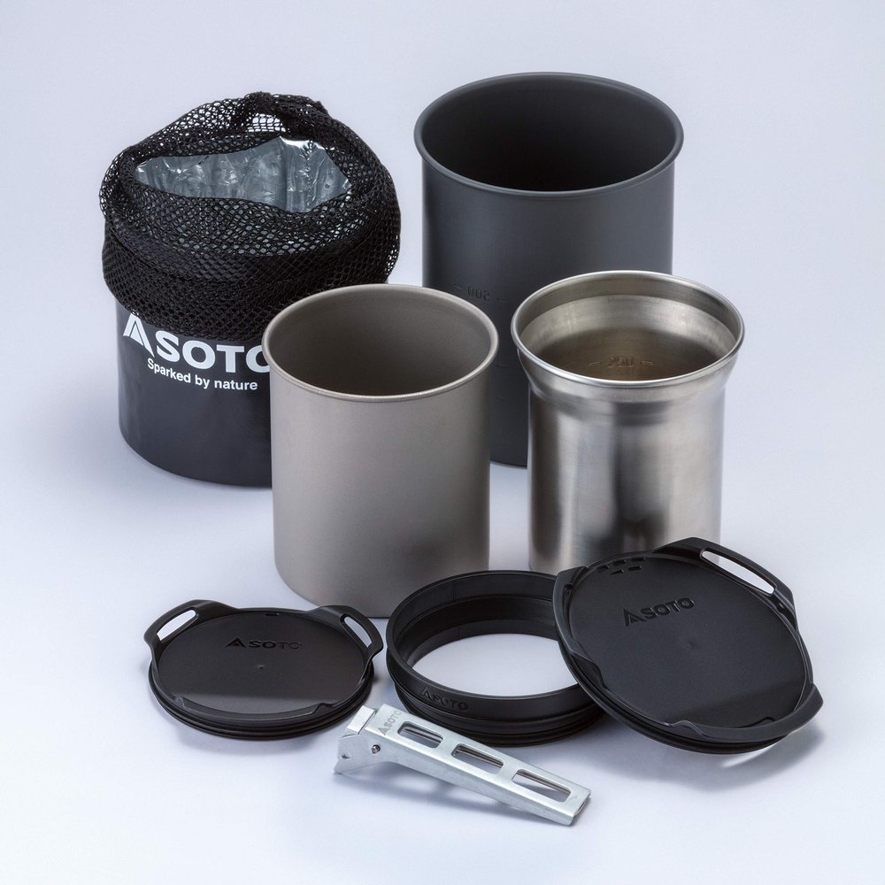 SOTO Thermostack Camping Cooking Set - Multi-Functional Camping Pot Set, Camp Cookware Set for Outdoor Backpacking Camping Hiking Picnic, Included Cozy/Storage Pouch