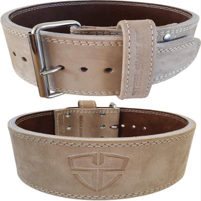 Steel Sweat Weight Lifting Belt - 4 Inches Wide by 10mm - Single Prong Powerlifting Belt that's Heavy Duty - Vegetable Tanned Leather - Oat Medium