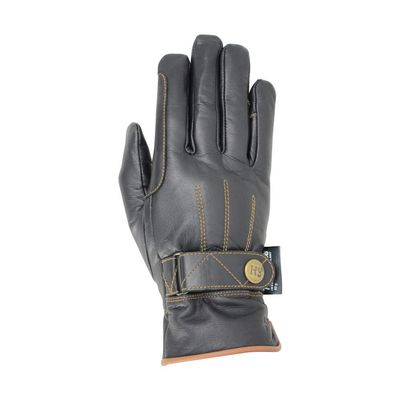 Hy5 Adults Thinsulate Leather Winter Riding Gloves (S) (Black/Tan Stitch)