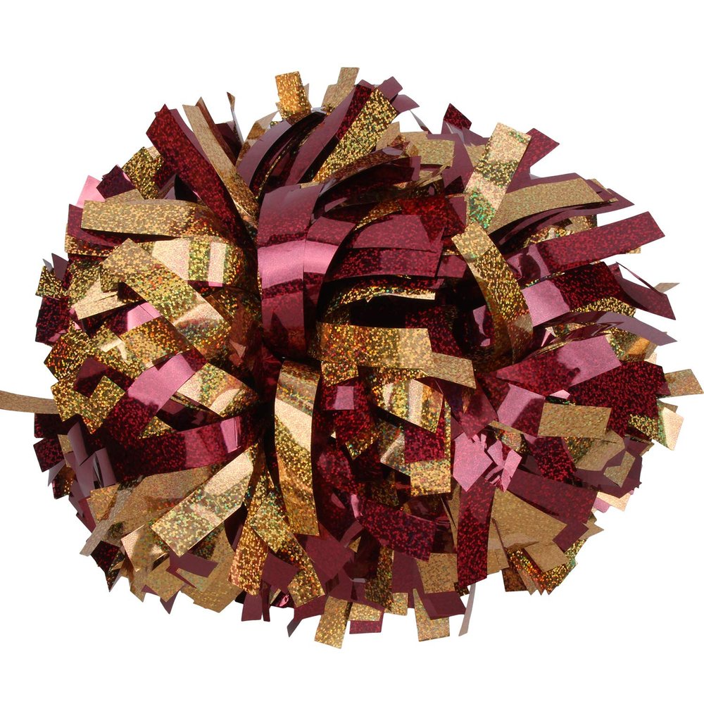 ICOCHEER Cheerleading Pom Poms Metalic Holographic Cheerleader 6 inch 1 Pair 2 Pieces (Maroon/Gold)