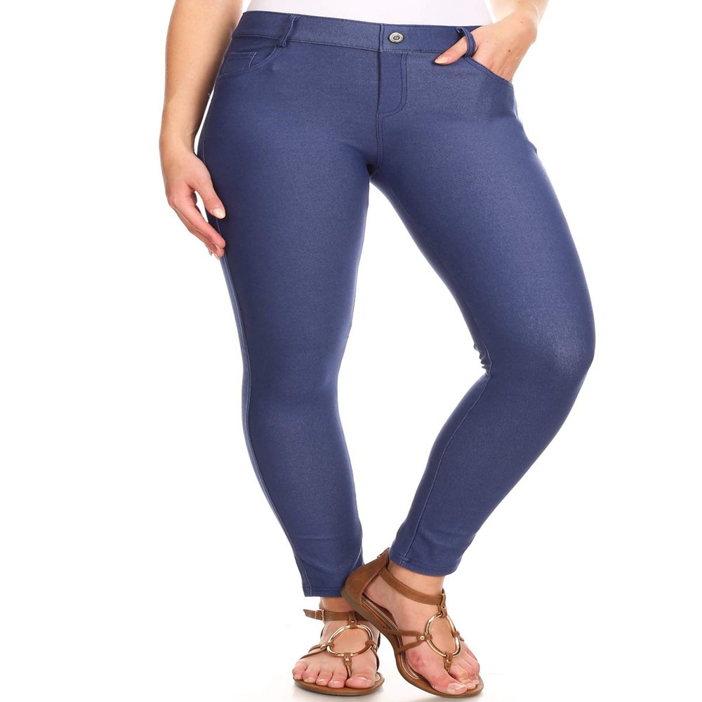 ICONOFLASH Women's 5 Pocket Jeggings Stretchy Pull On Skinny Jean Leggings Color Denim Blue Size Small