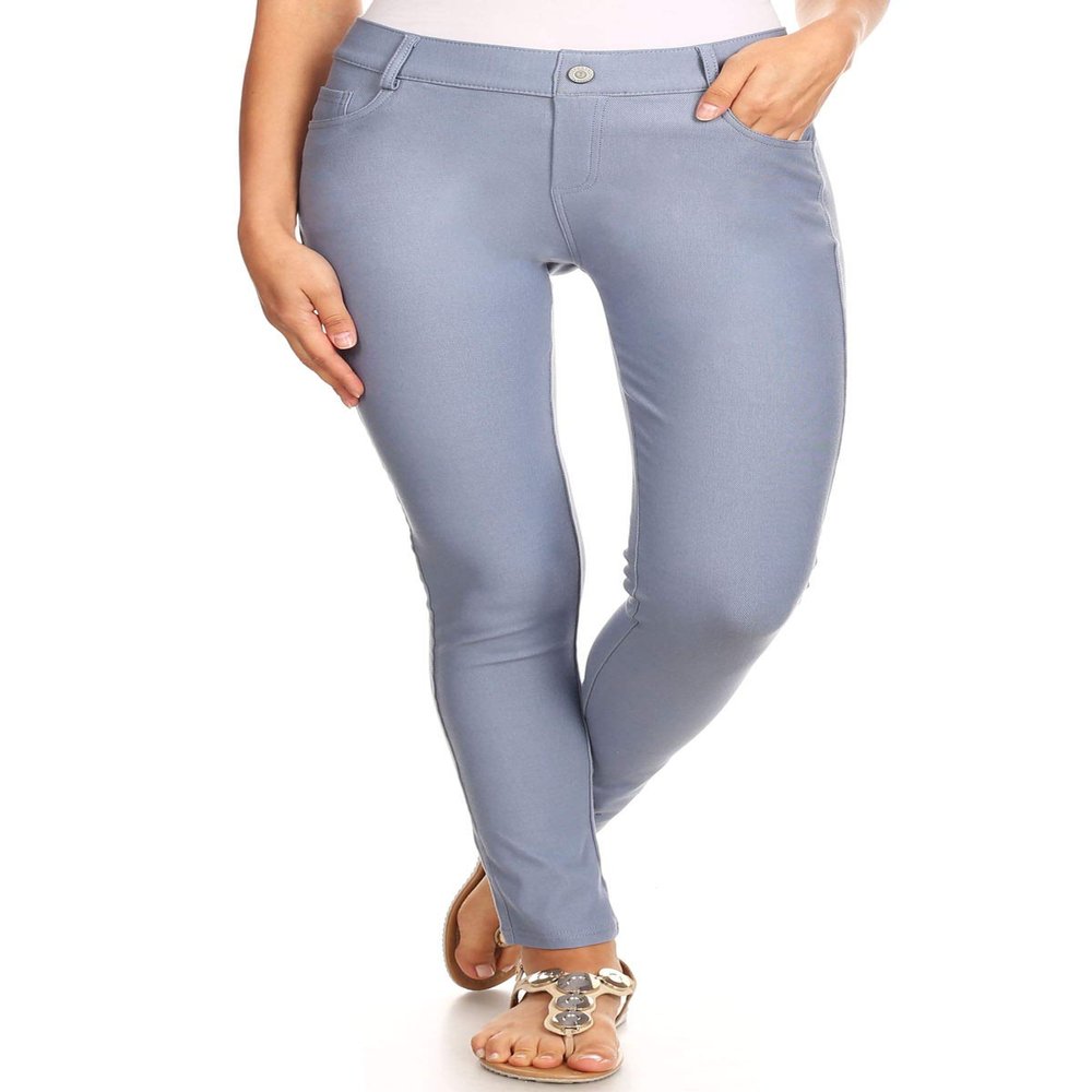 ICONOFLASH Women's 5 Pocket Jeggings Stretchy Pull On Skinny Jean Leggings Everyday Comfort Slate Gray Size Large