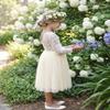 2Bunnies Girl Peony Lace Back A-Line Straight Tutu Tulle Party Flower Girl Dress (Ivory Long Sleeve Short, 6) view 4